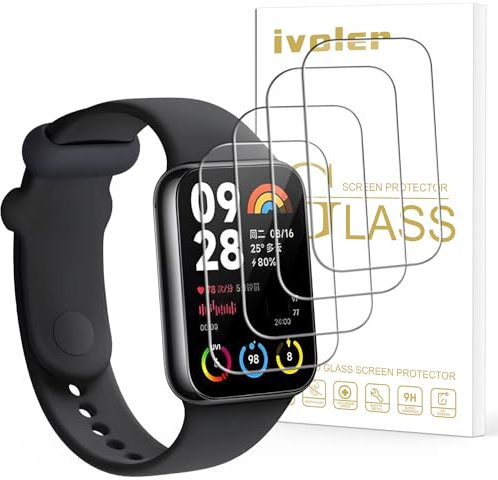 ivoler 4 Stück Schutzglas Schutzfolie für Xiaomi Smart Band 8 Pro, 9H Härte Schutz Glas, HD Klar Displayschutzfolie, Anti-Kratz Folie, Anti-Bläschen