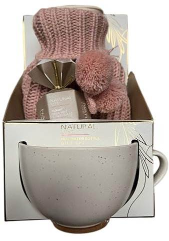 Hot Chocolate Gift Sets with Mug & Cosy Hot Water Bottle | Mini Marshmallows & Christmas Candy Canes | Hot Chocolate Set | Hot Water Bottle Gift Set | Gift Set for Women Teen | Pink