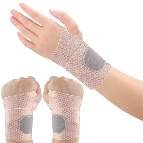 Offtrte 2 Stück ultradünne Handgelenkbandage und Kompressionsbandagen – elastische, verstellbare Karpaltunnelunterstützung für sportliche Fitness (Beige)