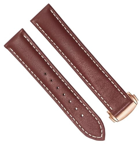 TIOYW Echtes Leder Armband für Omega 300/150 Schwarz Braun Uhrenarmband Faltschließe Zubehör Handschlaufe, 21 mm, Achat