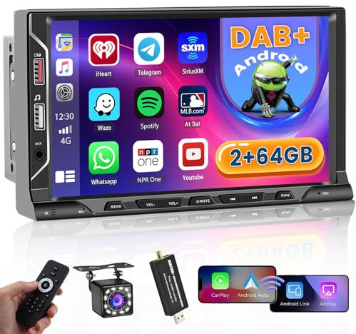 Hikity 1G 32G DAB Autoradio 2 Din Android 13 con Wireless Carplay Android Auto 7 Pollici Radio Stereo 2 Din con GPS WIFI Mirror Link Vivavoce Bluetooth FM RDS AUX 2USB Telecamera Posteriore