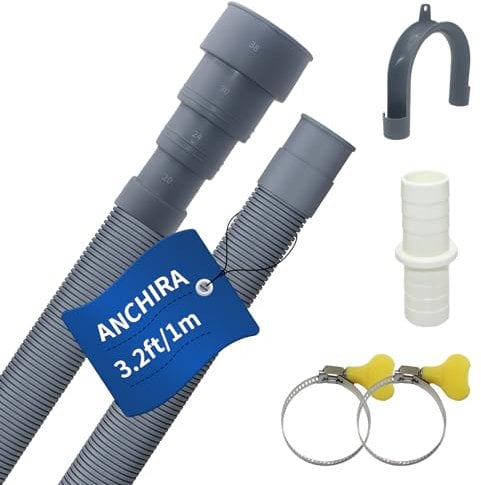 Anchira Ablaufschlauch Verlängerung 1m, Waschmaschinenschlauch Verlängerung mit Bügel Verbinderl und Schlauchschellen, Abwasserschlauch Waschmaschine, Ablaufschläuche für Waschmaschinen Spülmaschine