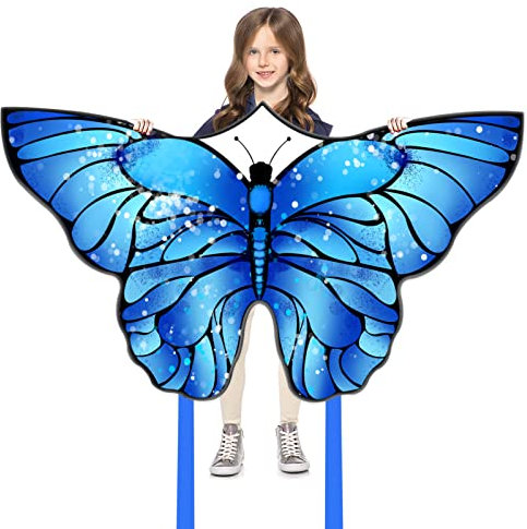 Flying Hoofer Bunt Schmetterlingsdrachen für Kinder & Erwachsene (55''X29''Blau) - einfach zu fliegen für Strand, Anfänger & Familienspaß, großer Einleiner-Drachen mit 300 FT Schnurgriff.