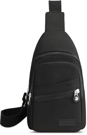 FOLOVEYA Brusttasche für Damen Stylisch Umhängetasche Crossbody Bag Casual Sling Bag Anti-Diebstahl Schulterrucksack Klein Rucksack Polyester für Reisen Wandern Laufen Schwarz