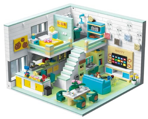 Hallisun Friends Haus Baustein Set, Friends Wohnung Mini Block Modellbausatz, DIY Karikatur Modular Modernes Haus Konstruktions Spielzeug, Geschenkidee für Jungen und Mädchen ab 8 Jahren, 1035 Stück