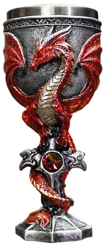 JIUMOZHI Mittelalterlicher Drachenkreuz, Schwert, Kelch, Edelstahl, eingelegt, Harz, handbemalt, kreative Party, Weinglas, Urlaub, Geburtstagsgeschenk, Rot