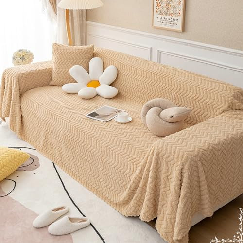 Epinki Sofabezug, 180x180CM Ecksofa Bezug 1-Sitzer Einfarbig mit Weizen Muster, rutschfeste Sofaüberwurf Hund aus Flanell für Wohnzimmer Protector & Hunde Haustiere, Kaffee