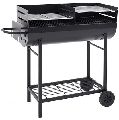Panana Trolley Charcoal BBQ Barbecue Grill Cooker Patio Outdoor Garden Heating Heat Smoker with Wheels, Black