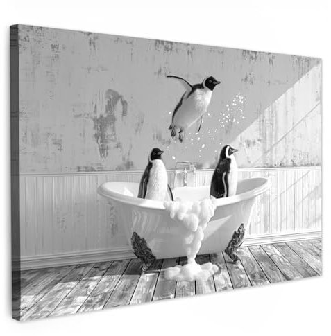 MuchoWow© Leinwand Bilder 120x80 cm Wanddeko Badezimmer WC Toilette Aesthetic Room Decor Deko Zimmer Wandbilder Modern Bild auf Leinwand Schottischer Highlander - Badewanne - Vintage - Kuh