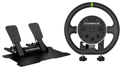 ePedal Racing Simulator C5 complete set, leather wheel covers + real force feedback + pedals, magnetic paddle shifters, PC - black