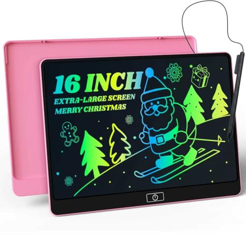 POPERFUN Pizarra Magnetica Infantil LCD, Tableta Escritura Niños De Doodle Color 16 Pulgadas, Juguetes Educativos Aprendizaje Para Niños y Niñas, Cumpleaños 3-12 Años(Rosado)
