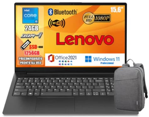 Lenovo Pc Portatile i5-13420H (8 Core), Notebook 24GB RAM DDR4, SSD NVMe 1TB, Display FHD 15.6, Windows 11 Pro, Wi-Fi, Bluetooth, USB 3.2 – Computer Portatile veloce, Laptop professionale