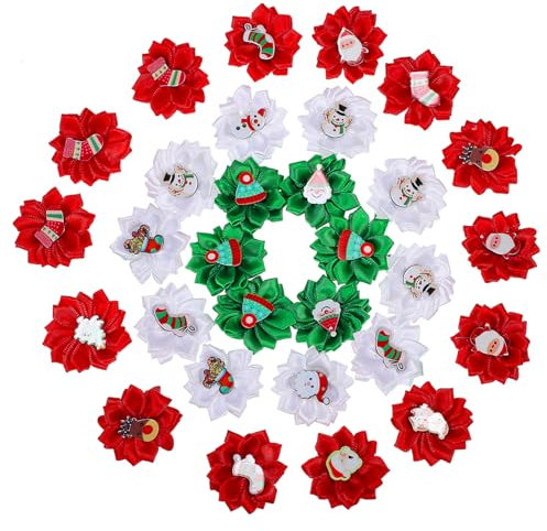 BESPORTBLE 30piezas Accesorios para Perros Moños y Gomas De Navidad Adornos Festivos para Mascotas Decoración Suave y Colorida para Perros Celebraciones Navideñas