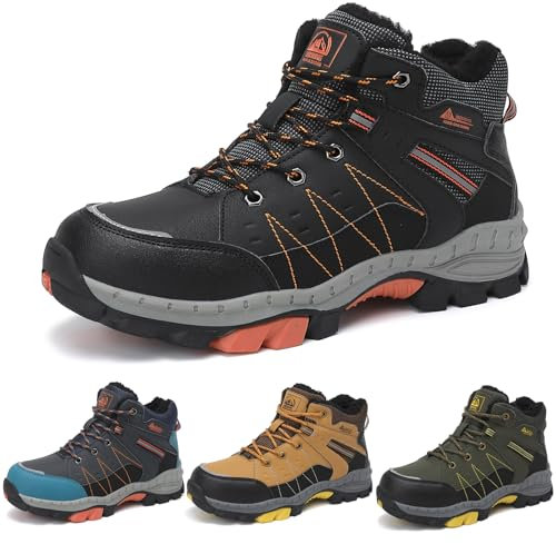 ASTERO Stivali Neve Bambino 31-38 con Ramponi Scarpe Trekking Ragazzi Ragazze Cotone Montagna Escursionismo Invernali Stivali Gomma Bambino Nero 36