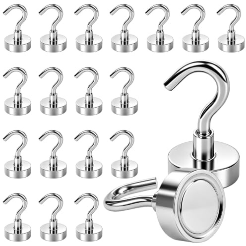 Orchideeknc 20 Stück Magnethaken Klein Tragfähigkeit 8KG/17.6LBS, Neodym Magnethaken Extra Stark, 16mm Magnetische Haken Silber