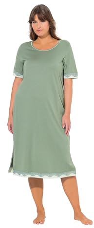 Ulla Popken Damen große Größen Übergrößen Plus Size Nachthemd, Spitzenkanten, Rundhals, Halbarm