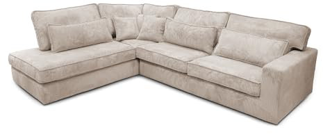 Etussi Home Sofa 3-Sitzer mit Ottomane – Big Sofa XXL – Couch L-Form – Ecksofa Wohnzimmer – Zoom 18 Stoff – Silver