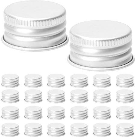 Ciieeo Aluminum Bottle Caps, 50pcs Mini Leakproof Screw Lids for Storage Containers, Silver Screw Caps for Glass Bottles, 2cm/0.78in