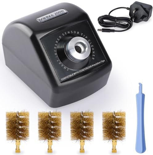 YIHUA 200W Motorized Soldering Iron Tips Cleaner with Infra-red Sensor, 6 Brass Wool Brushes, 12V Power Adapter, Pry Bar - Compact Solder Tips Cleaner, Compatible with YIHUA C210, C245, C235 Tips