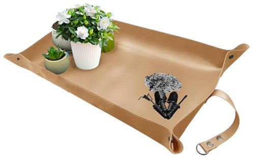 Tapis de rempotage de Plantes Tapis de rempotage de Plantes en Cuir imperméable Tapis de Plantation 17x30 Pouces Tapis de rempotage Portable Pliable pour Plantes d'intérieur Kaki