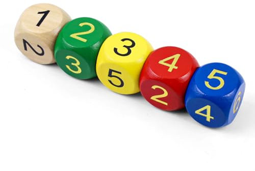 Dadi di matematica 5 pezzi, dadi con numeri 1-6, grandi cubi in legno, 30 mm, D6, set di dadi colorati, gioco dadi, giocattolo per bambini, per educazione della prima infanzia, feste, matematica