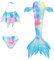 EYNMVR Fish Bikini zum Cosplay für Mädchen Schwanz kostüme für Kinder,ohne Einlagen Hart Monoflosse 3 Stück Himmelblau 4-5 Jahre