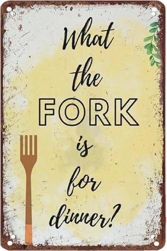 Vintage Metal Tin Signs What The Fork Is For Dinner Rustic Country Farmhouse Chic Bathroom Metal Sign Shabby Wall Decor For Home Bathroom Bedroom Wall Decor 12X8 Inch