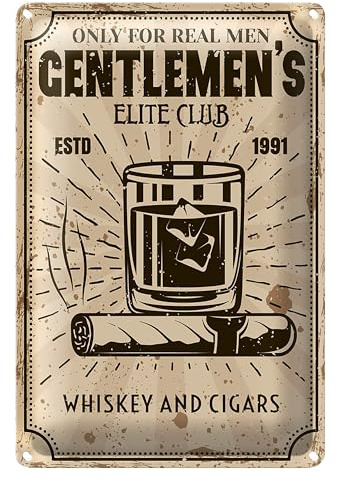 Vintage Blechschild | Gentlemen's Elite Club | Whiskey und Zigarren | Retro Dekoration | 30 cm x 40 cm