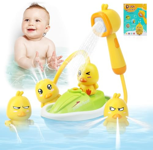 Jouet de Bain électrique pour Enfant,Jouets de Bain pour Bebe,Jouet de Bain Canard,avec pommeau de Douche,4 Modes de pulvérisation,Cadeaux d'anniversaire pour Petits,Garçons Et Filles