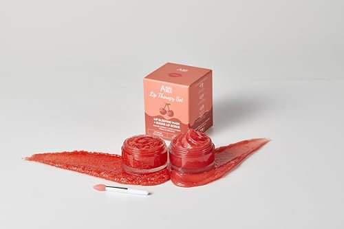 ANAiRUi Lippenreparatur Feuchtigkeitskit, Kirsche & Vitamin E Lippenpeeling Exfoliator und Lip Sleeping Mask, 2in1 Veganes Zucker-Lippenpflegeset zur Behandlung trockener, spröder, schuppiger Lippen