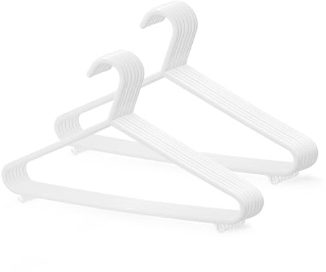 KEPLIN Adult Plastic Coat Hangers - 25pk, White Colour, Strong Clothes Hangers for Clothes Rail & Closet, Clothing Hanger with Suit Pants Trouser Bar and Clips, Space Saving, 37.5 cm Wide