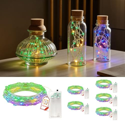6 Stück Led Lichterkette mit Timer，2M 20LEDs Lichterketten Batteriebetrieben, Klein Innen Lichterkette für Weihnachten, Schlafzimmer, Party, Hochzeit, Baumdekoration,Mehrfarbig