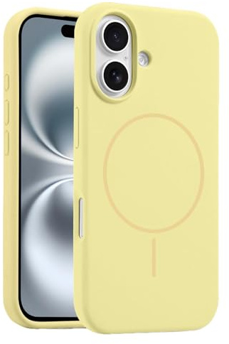 Mixroom - Custodia Cover Case per iPhone 16 in Tpu silicone liquido morbido compatibile con MagSafe con cerchio magnetico integrato Giallo C09
