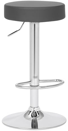 Semplice Breakfast Bar Stool, Chrome Footrest, Height Adjustable Swivel Gas Lift, Home Bar & Kitchen Barstool, Charcoal Grey