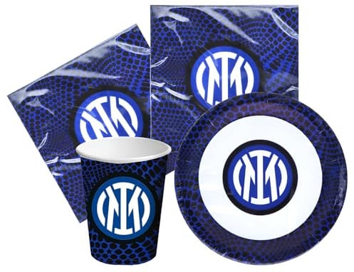 Kit Festa di Compleanno Inter 16 Persone (16 Piatti 18 cm, 16 Bicchieri di Carta 250 ml, 20 Tovaglioli 33x33 cm)