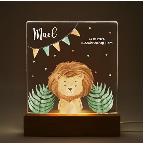 Mainely Personalisierte Geschenke Baby Lino Dschungel – Nachtlicht Steckdose als Stilllicht – Lampe für Kinderzimmer – Nachtlicht Baby mit sanftem Licht – Besonderes Geschenk zur Geburt