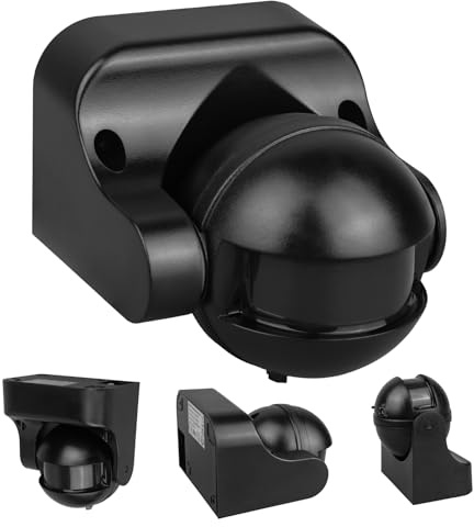 Maclean MCE358 PIR-Bewegungsmelder schwarz IP44 | 180° Erfassungsbereich bis zu 12 m | Einstellbare Zeit und Lux | Für LEDs geeignet | Für den Innen- und Außenbereich