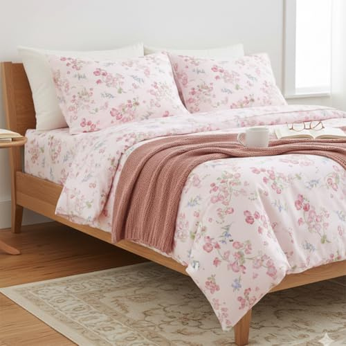 AShanlan Bettwäsche 200x200 Rosa Blumen Geblümt Bettwäsche-Sets und 2 Kissenbezug 80x80 cm 3teilig Microfaser Romantisch ÖKO-TEX Bettbezug Bedding mit Reißverschluss