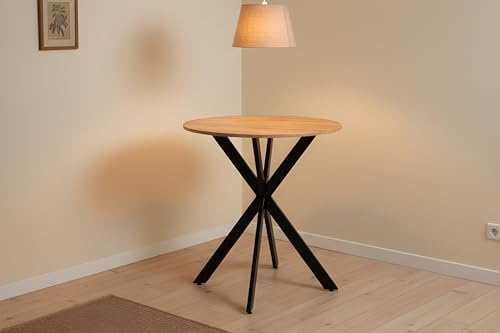 SAM Bistrotisch Kahlo Ø 80 cm Eiche rund 15 mm Metallgestell Kreuzform | Esszimmertisch, Holz, stabil, modern