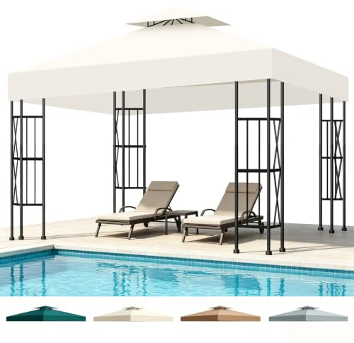 Pavillon Ersatzdach 3x3 m Wasserdicht Doppeldach mit Air Vent, UV-Beständig Winterfest, Stabil, 300D Polyester Pavillondach Ersatzbezug, Pavillondach für Garten, Camping, Terrasse (Beige)