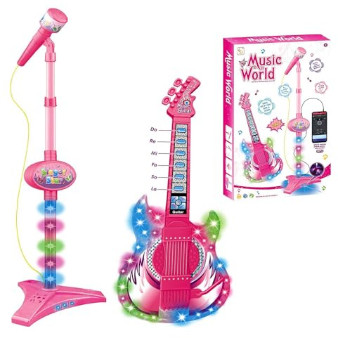 Instrument De Musique pour, Guitare Et Microphone, Jouet avec Lumières | Colorées Et Support Réglable en Hauteur pour Garçons Et Filles
