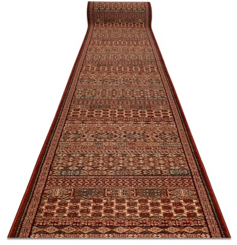 rugsx KASHQAI Läufer 4334/300 - Wollteppich - Teppich für Flur & Wohnzimmer - Orientalisch Rotwein/grün 67x100 cm