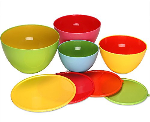 Monzana Lot de 4 saladiers avec couvercles coloré bols de conservation empilable accessoire cuisine 4 tailles