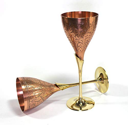 ESPLANADE Engraved Copper Plated Pure Brass Premium Goblet Champagne Flutes Coupes Wine Glass Set Standard Copper