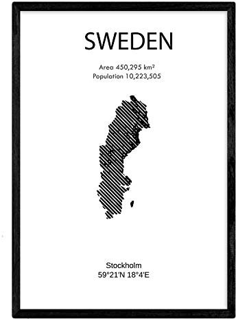 Nacnic Plakat von Schweden. Blätter von Ländern und Kontinenten. A3 Größe