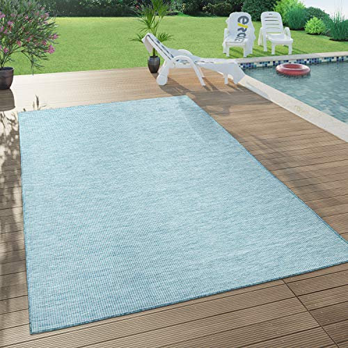 Paco Home Outdoor Teppich Balkon Terrasse Pastellfarben Flachgewebe Gartenteppich Modern, Grösse:120x160 cm, Farbe:Blau
