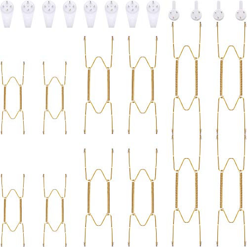 Hotop 12 Stücke Unsichtbare Plattenaufhänger Wandplattenaufhänger Edelstahl-dekorative Draht Platten Aufhängerhalter in Verschiedenen Größen mit 12-teiligen Wandhaken Platten und Kunst(6/8/10 Zoll)