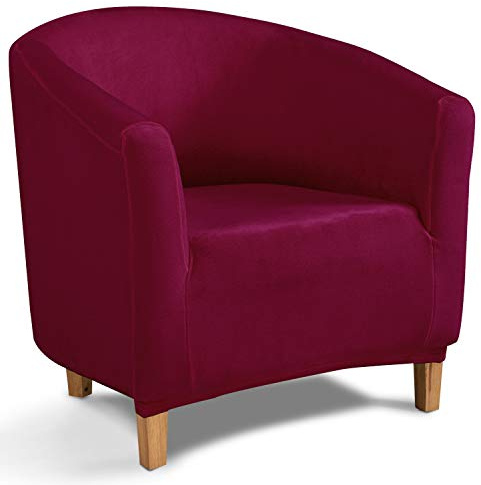 TIANSHU Samt Tub Stuhlhussen,Soft Velvet Plush Couchbezug stilvolle Luxus-Möbelbezüge Anti-Rutsch-High Stretch Tub Chair Cover(Tub Chair Cover, Weinrot)