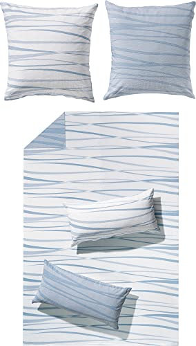 Erwin Müller Wende-Bettwäsche, Bettgarnitur, Seersucker blau Größe 135x200 cm (80x80 cm) - bügelfrei, pflegeleicht, mit praktischem Reißverschluss (weitere Farben, Größen)