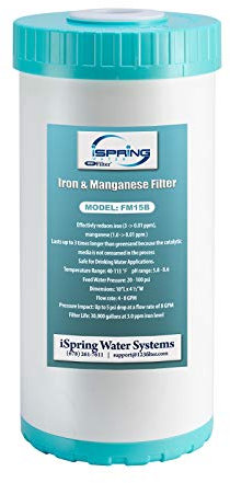 iSpring FM15B Cartuccia di Ricambio per la Riduzione di Ferro e Manganese per Sistema di Filtrazione dell'Acqua per Tutto l'Immobile WGB21BM, 1 Pezzo (Confezione da 1), 10 x 4.5 Alta Capacità
